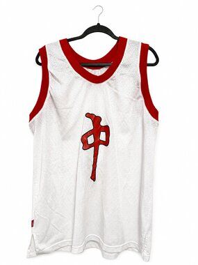 RDS Red Dragon White Mesh Basketball Jersey Tank Top Red Trim Graphic XL